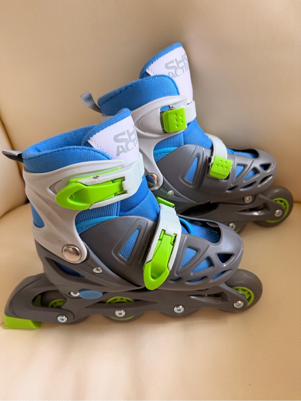 Kids Adjustable Inline Skates - Blue & Gray with Lime Accents